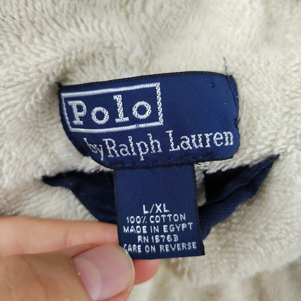 VTG Polo Ralph Lauren Robe Mens L/XL Navy Blue Fleece Lined Cotton Old Money EUC